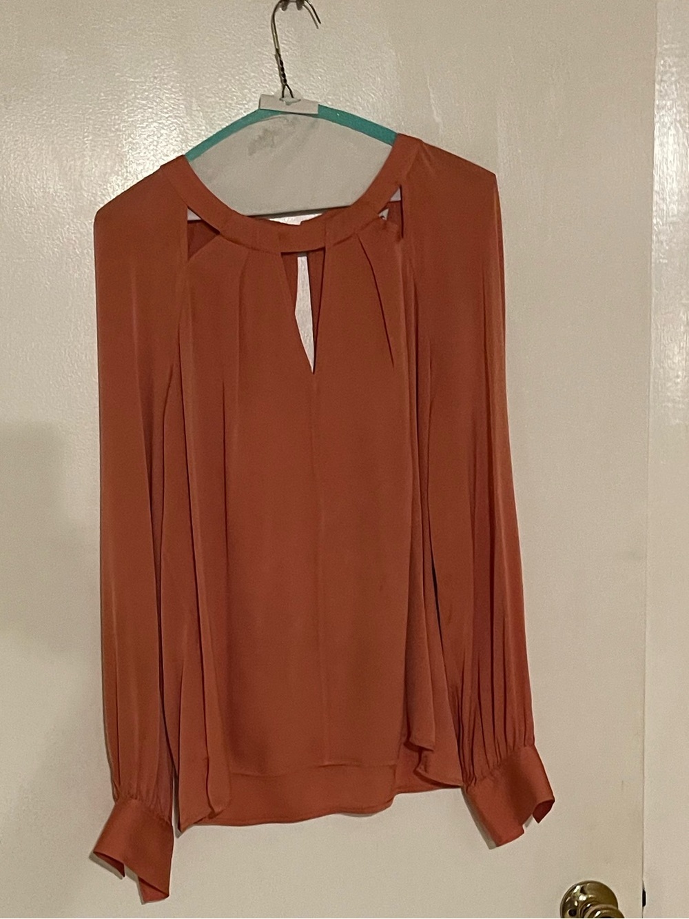 Trina Turk Rust Keyhole Long-Sleeve Blouse